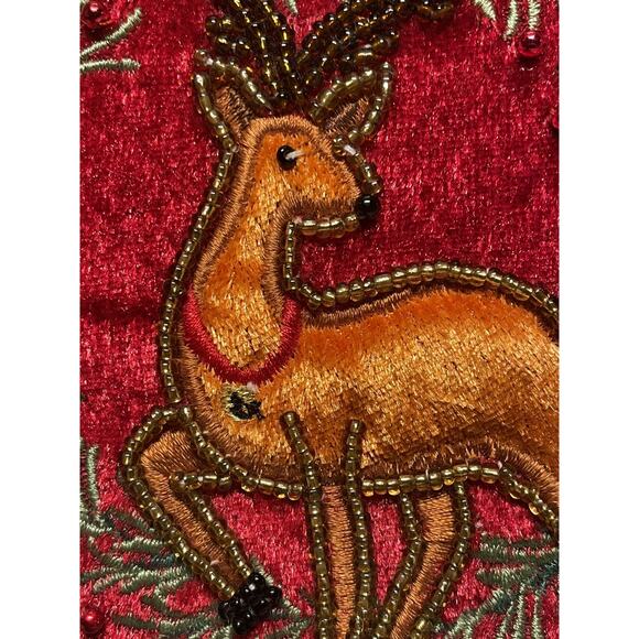 Vintage GAC 2001 Beaded Velvet Reindeer Christmas Trinket Gift Box Ornament - Picture 2 of 7